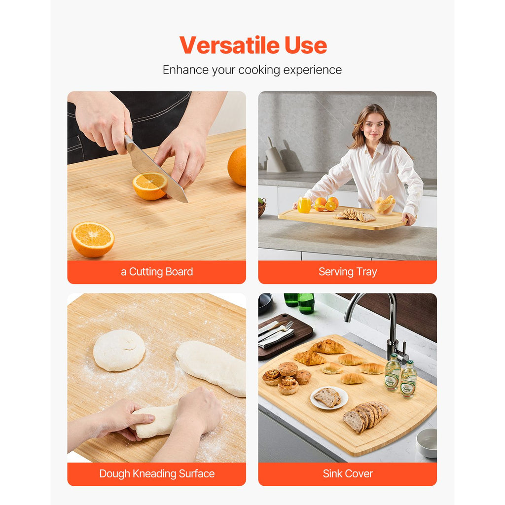 Noodle Board Stove Cover, Stove Top Cover Board for Gas Burner & Electric Stove, Bamboo Wood Cutting Board with Juice Grooves, RV Stovetop/ Kitchen Sink Cover for Counter Space & Tray, Natural