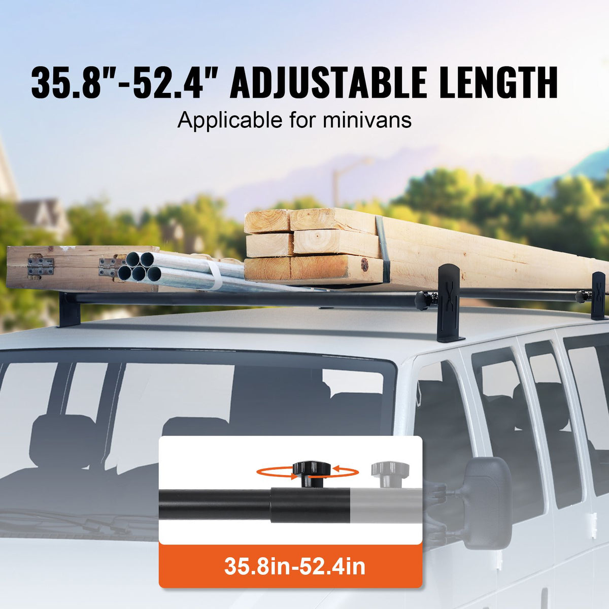 2 Bars Van Roof Ladder Rack 500 LBS Adjustable 35.8" to 57.5" Alloy Steel
