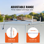 Van Roof Ladder Rack, 2 Bars Aluminum Alloy Roof Ladder Racks, 181 kg Capacity Rain-Gutter Van Roof Rack, Adjustable Length 1300-2060 mm, Van Ladder Rack for Van, Cargo, Trailer
