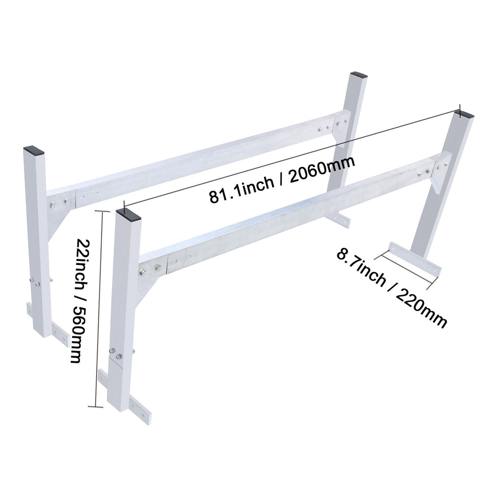 Van Roof Ladder Rack, 2 Bars Aluminum Alloy Roof Ladder Racks, 181 kg Capacity Rain-Gutter Van Roof Rack, Adjustable Length 1300-2060 mm, Van Ladder Rack for Van, Cargo, Trailer
