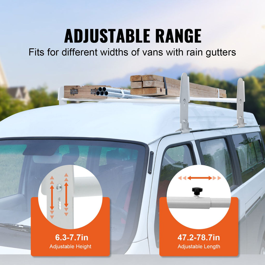 2-Bar Van Roof Ladder Rack Alloy Adjustable 47.2"-78.7" for Full-Size Vans
