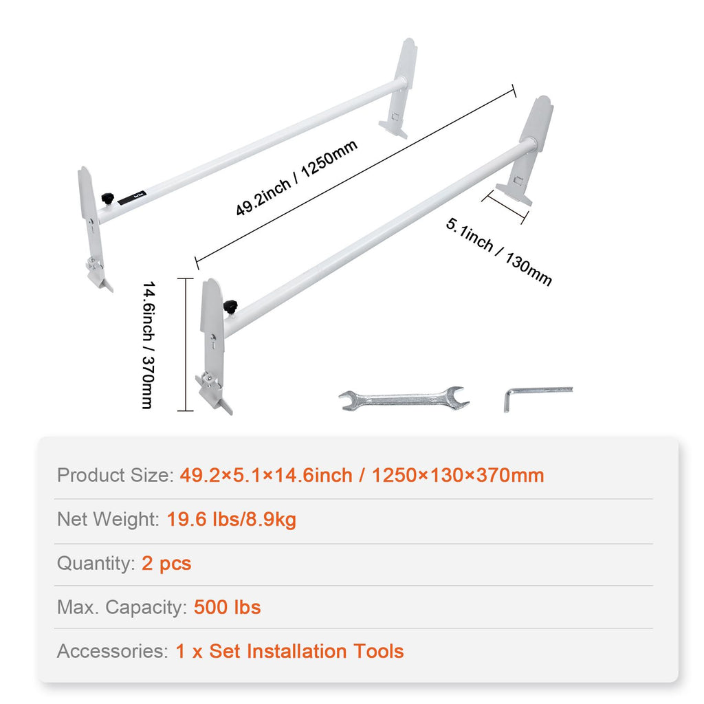2-Bar Van Roof Ladder Rack Alloy Adjustable 47.2"-78.7" for Full-Size Vans