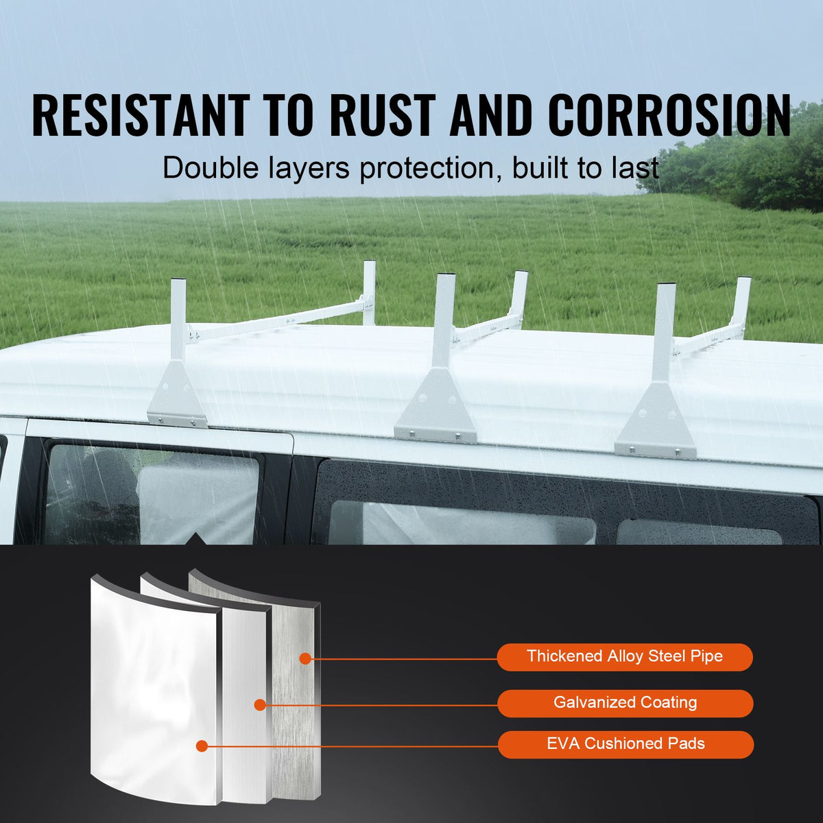 3-Bar Van Roof Ladder Rack Adjustable 56.3"-61.4" for Full-Size Vans