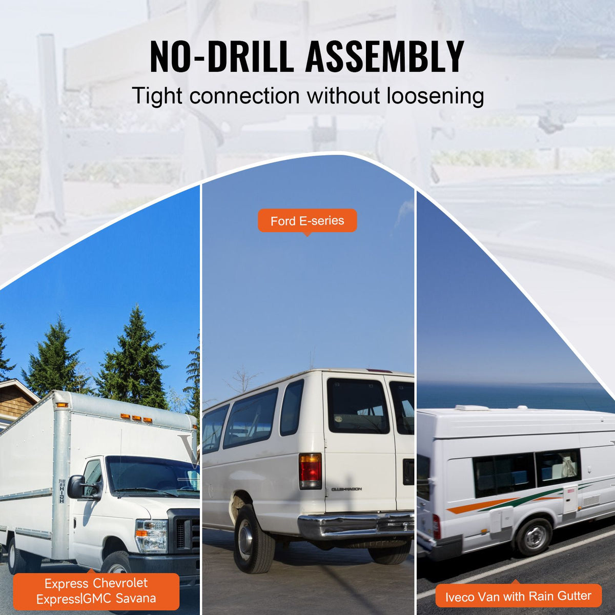 3-Bar Van Roof Ladder Rack Adjustable 56.3"-61.4" for Full-Size Vans