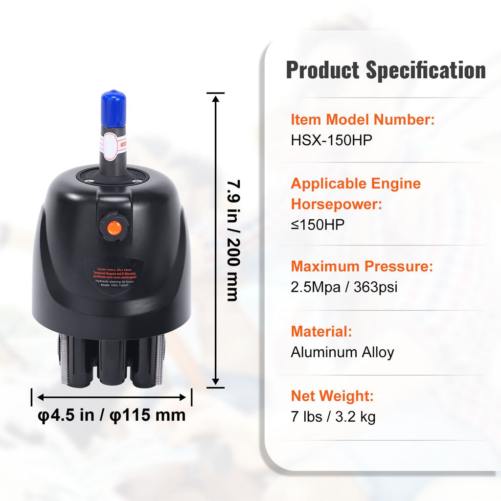 Hydraulic Outboard Steering Pump, 1.4 Cubic Inches, 150HP Front Mount Hydraulic Helm Pump with Two-Way Lock Cylinder Stainless Steel ORB Fittings, for Single Station Single-Engine Boats