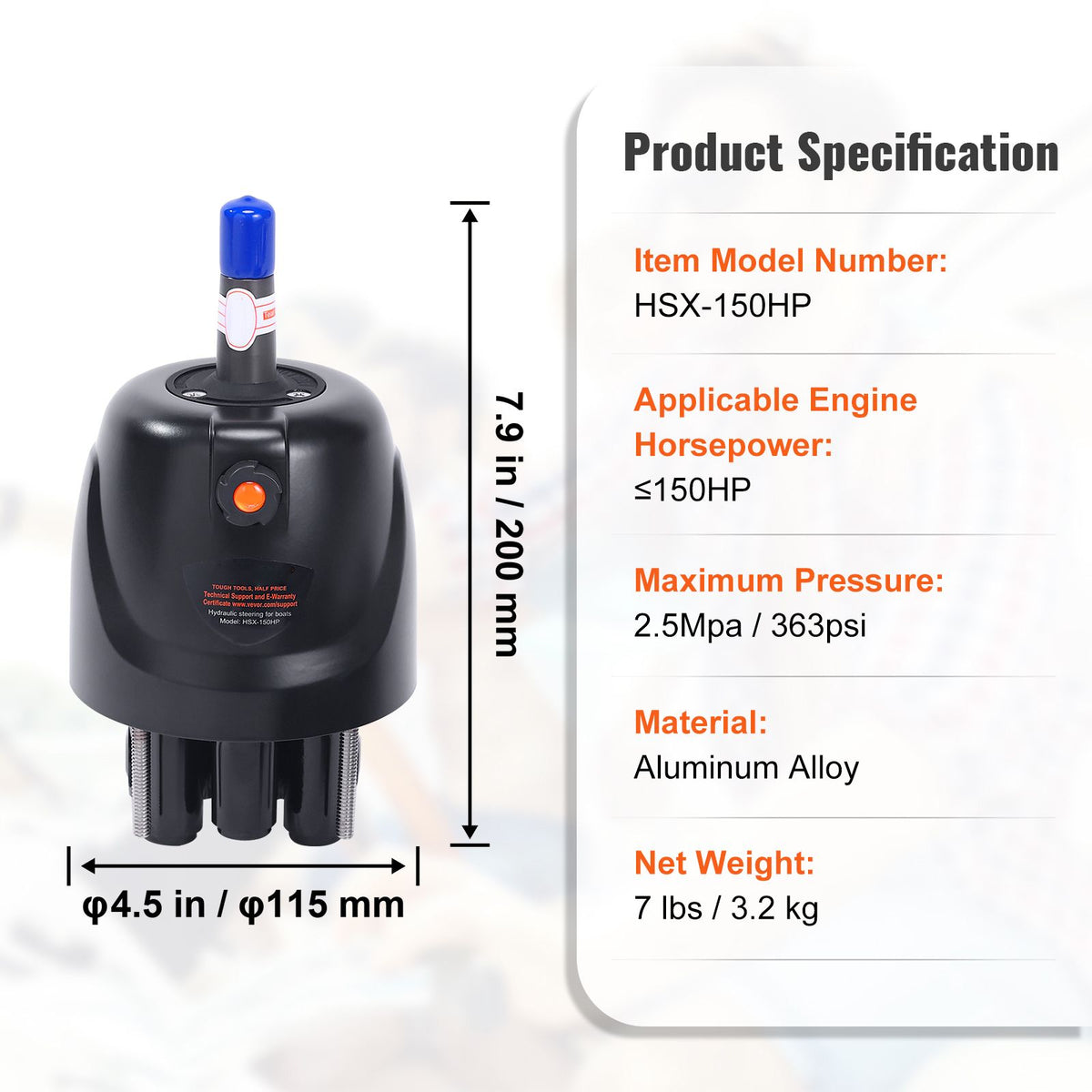 Hydraulic Outboard Steering Pump, 1.4 Cubic Inches, 150HP Front Mount Hydraulic Helm Pump with Two-Way Lock Cylinder Stainless Steel ORB Fittings, for Single Station Single-Engine Boats