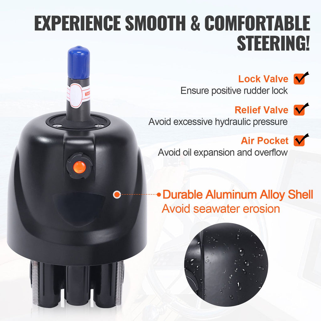 150HP Hydraulic Outboard Steering Kit Boat Marine System, Built-in Two-Way Lock Cylinder, 150HP Pump and High-Strength Nylon Hose for Single Station, Single-Engine use