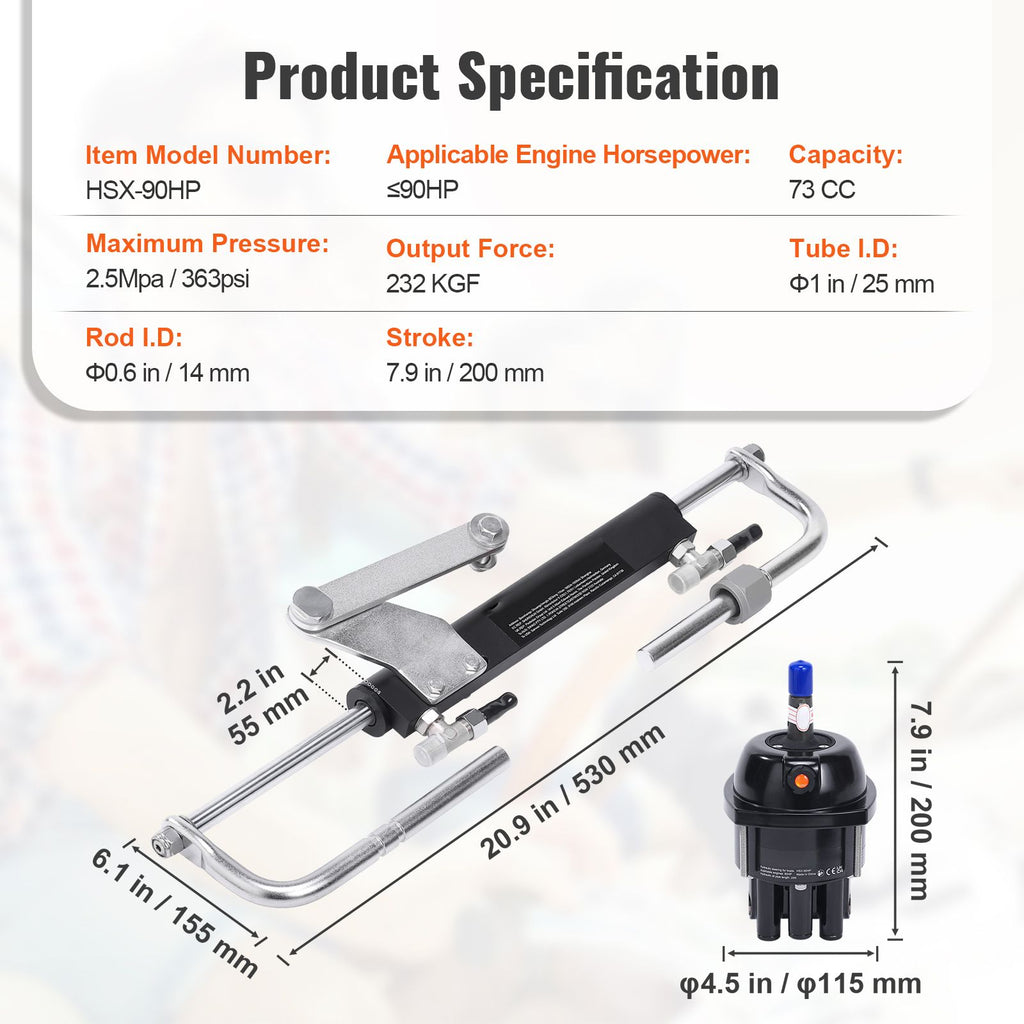 Hydraulic Steering Kit 90HP Hydraulic Outboard Steering Kit with Helm Pump Cylinder Marine Steering System Kit