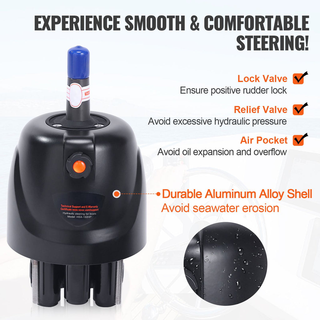 Hydraulic Outboard Steering Kit, 150HP, Marine Boat Hydraulic Steering System, with Helm Pump Two-Way Lock Cylinder and 24 Feet Hydraulic Steering Hose, for Single Station Single-Engine Boats