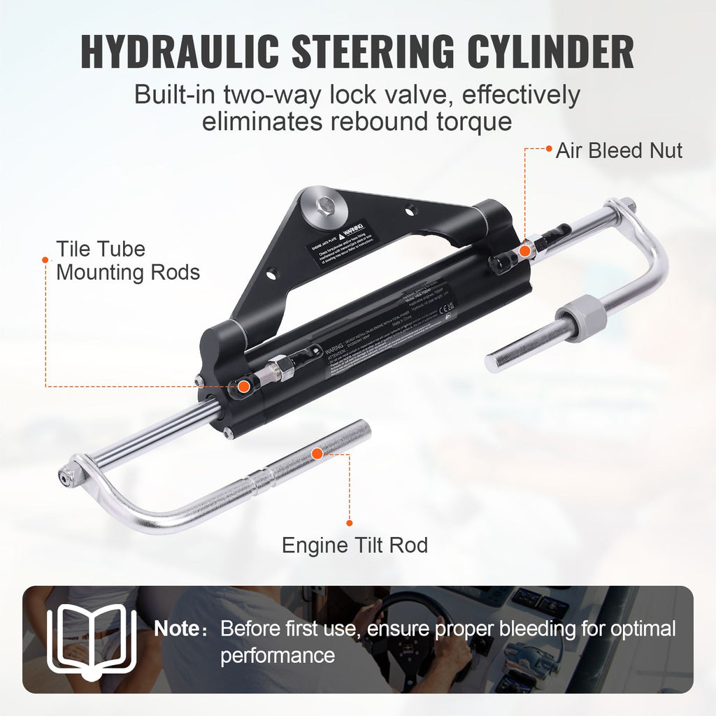 Hydraulic Outboard Steering Kit, 150HP, Marine Boat Hydraulic Steering System, with Helm Pump Two-Way Lock Cylinder and 24 Feet Hydraulic Steering Hose, for Single Station Single-Engine Boats