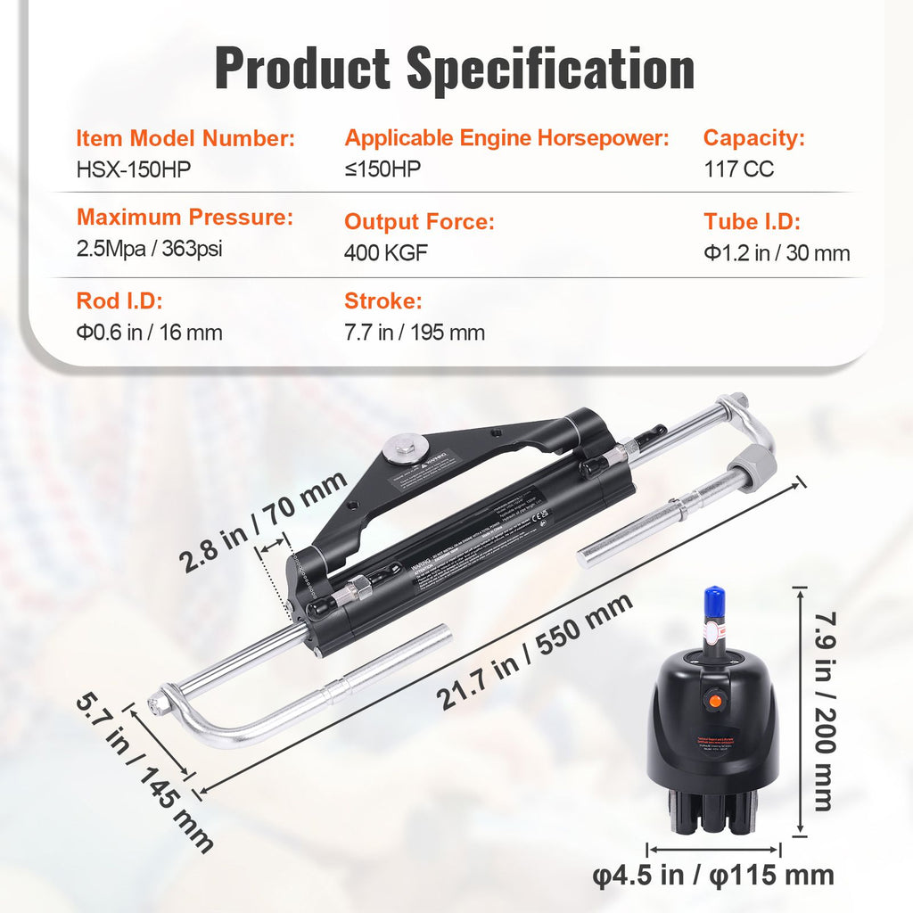 Hydraulic Outboard Steering Kit, 150HP, Marine Boat Hydraulic Steering System, with Helm Pump Two-Way Lock Cylinder and 24 Feet Hydraulic Steering Hose, for Single Station Single-Engine Boats