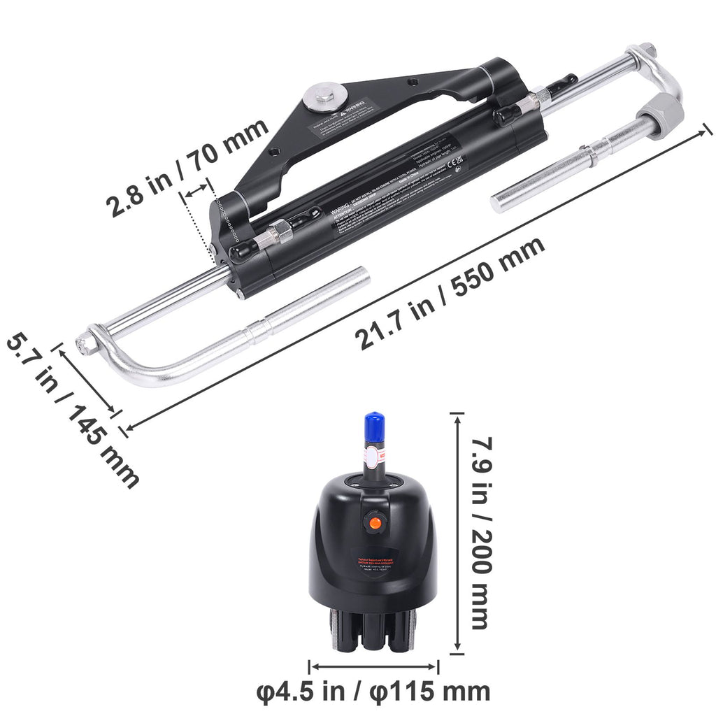 Hydraulic Outboard Steering Kit, 150HP, Marine Boat Hydraulic Steering System, with Helm Pump Two-Way Lock Cylinder and 24 Feet Hydraulic Steering Hose, for Single Station Single-Engine Boats