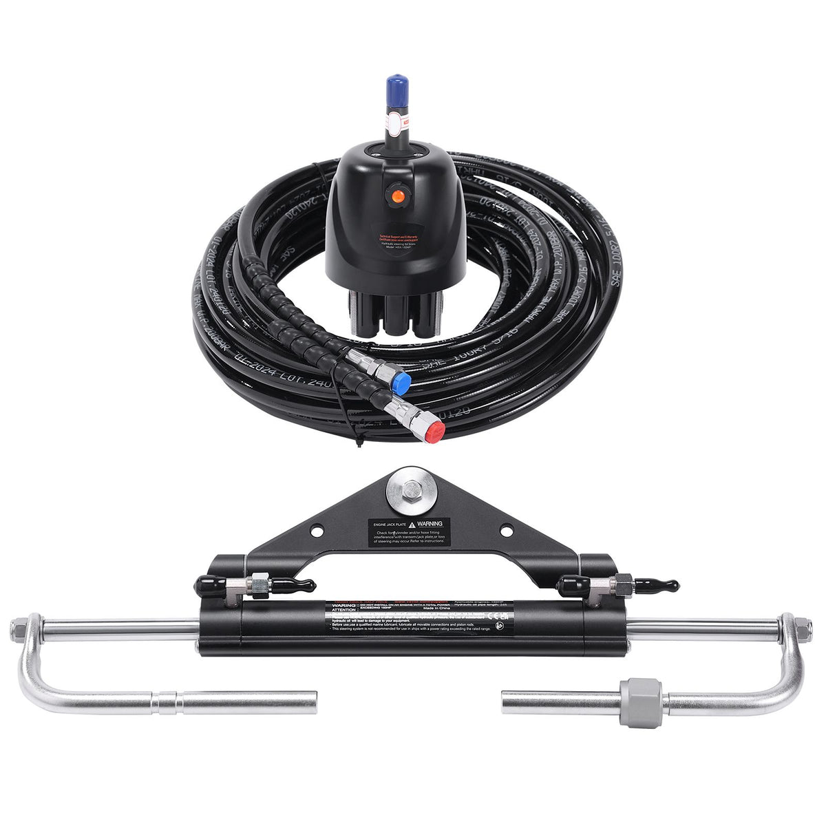 Hydraulic Outboard Steering Kit, 150HP, Marine Boat Hydraulic Steering System, with Helm Pump Two-Way Lock Cylinder and 24 Feet Hydraulic Steering Hose, for Single Station Single-Engine Boats