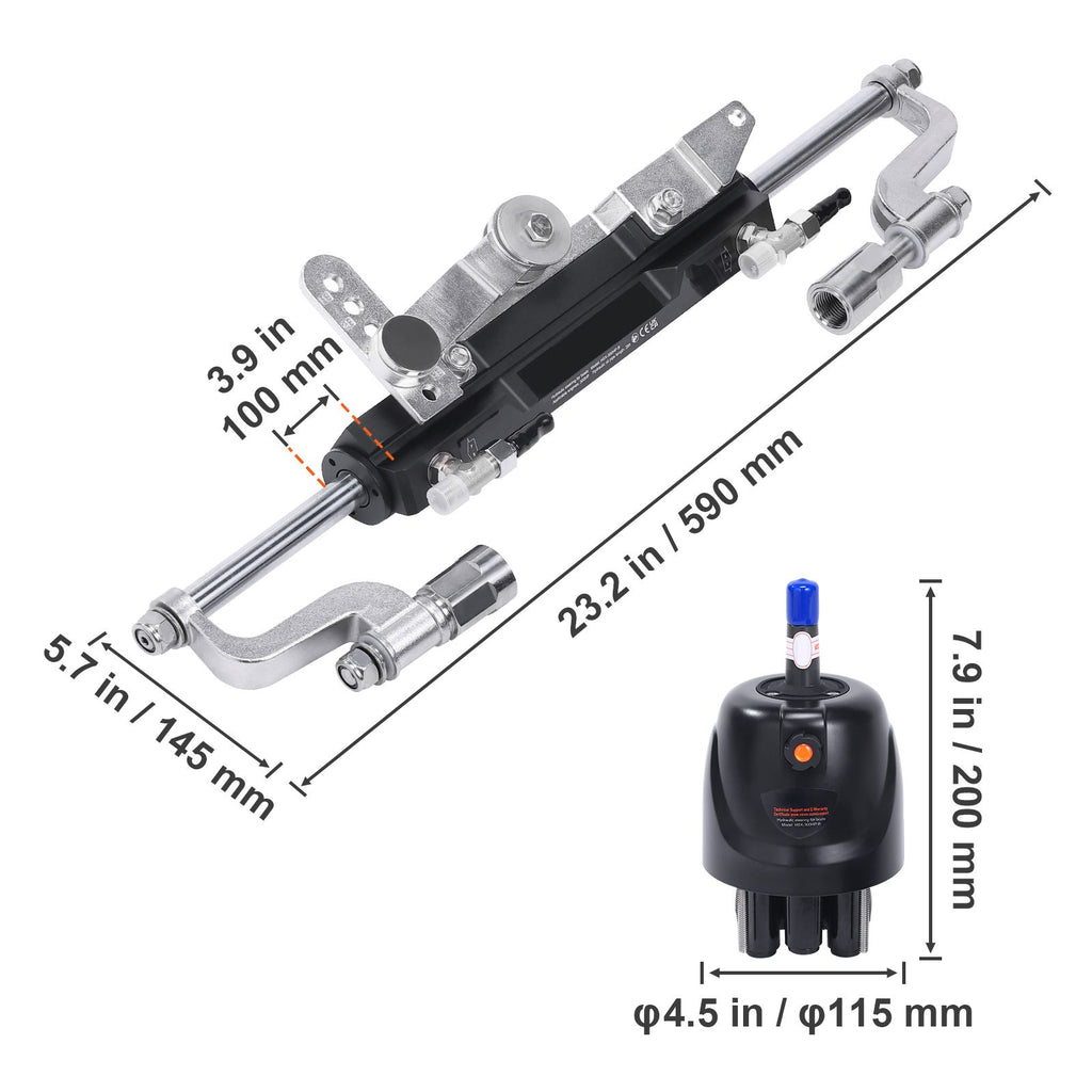 Hydraulic Outboard Steering Kit, 300HP, Marine Boat Hydraulic Steering System, with Helm Pump Two-Way Lock Cylinder and 26 Feet Hydraulic Steering Hose, for Single Station Single-Engine Boats