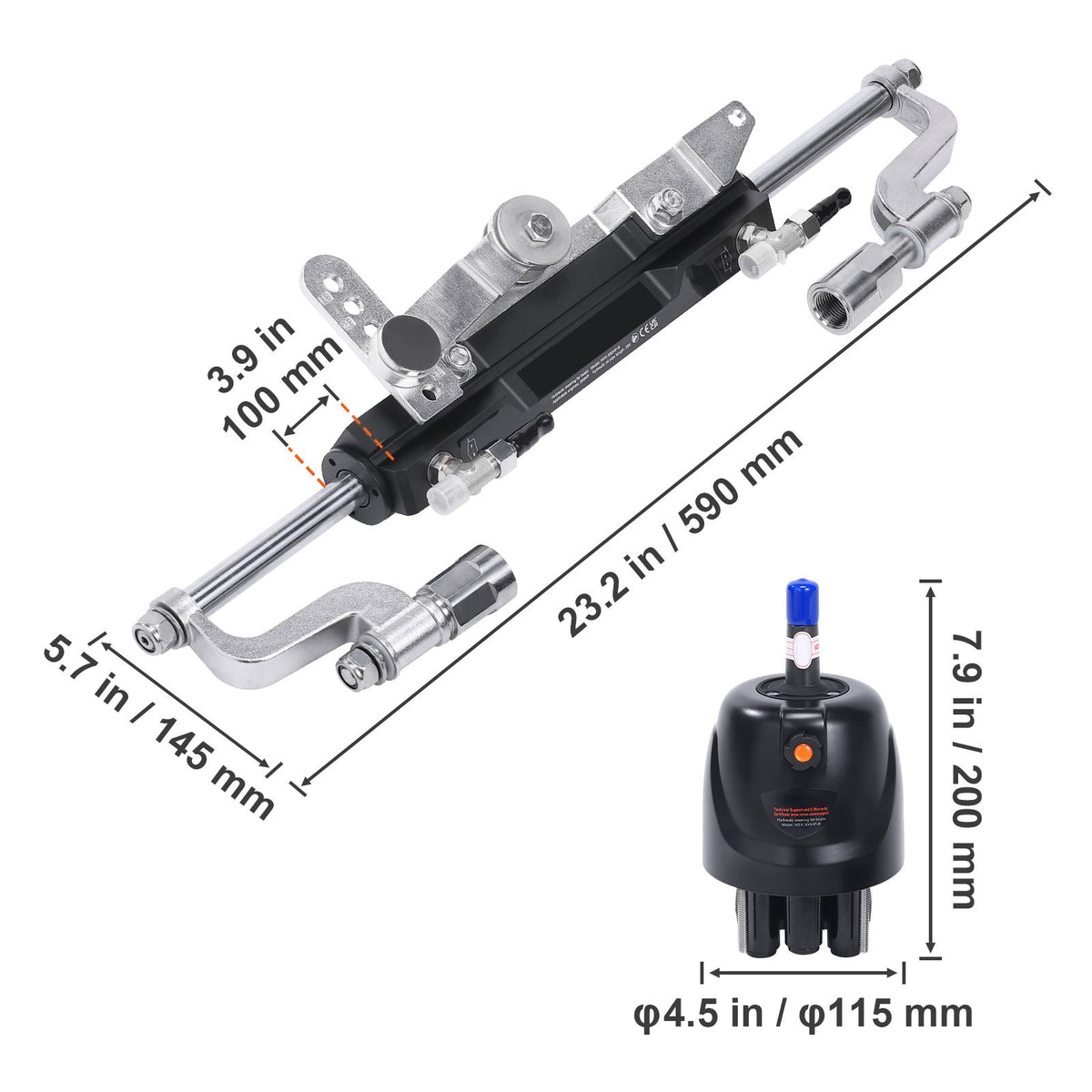 Hydraulic Outboard Steering Kit, 300HP, Marine Boat Hydraulic Steering System, with Helm Pump Two-Way Lock Cylinder and 26 Feet Hydraulic Steering Hose, for Single Station Single-Engine Boats