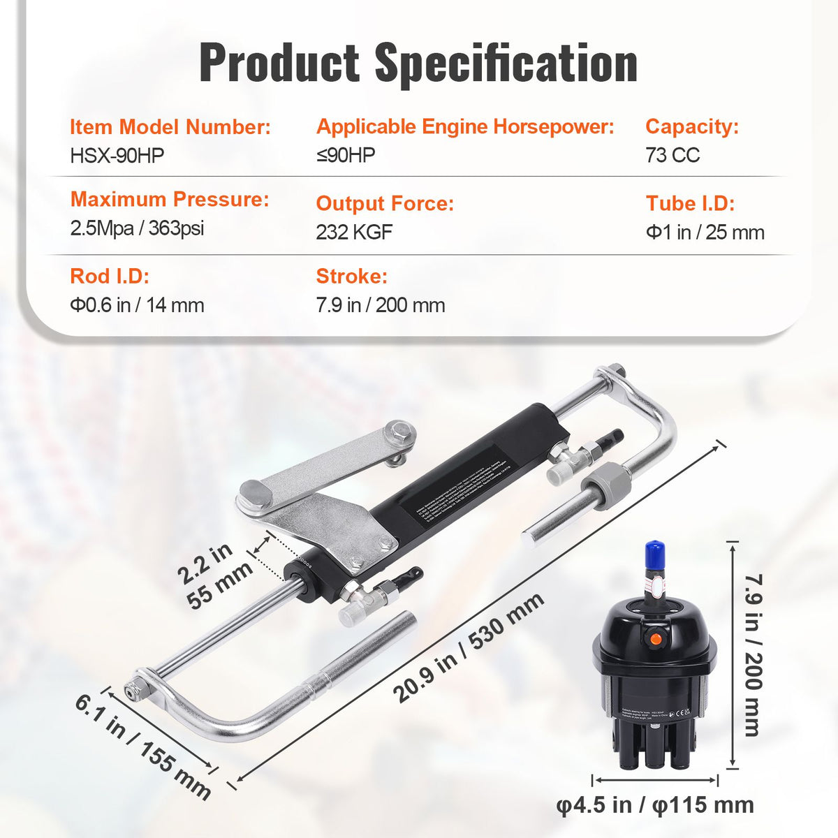 Hydraulic Outboard Steering Kit, 90HP, Marine Boat Hydraulic Steering System, with Helm Pump Two-Way Lock Cylinder and 24 Feet Hydraulic Steering Hose, for Single Station Single-Engine Boats