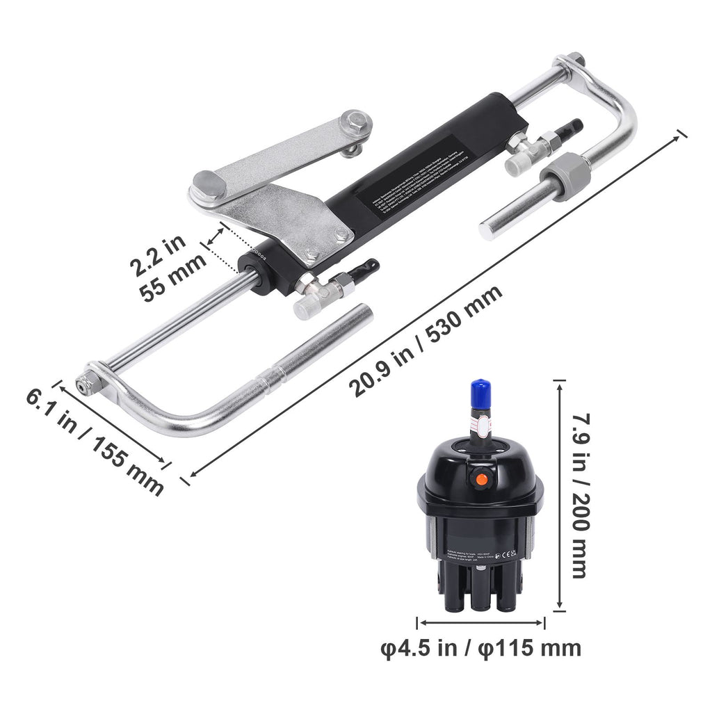 Hydraulic Outboard Steering Kit, 90HP, Marine Boat Hydraulic Steering System, with Helm Pump Two-Way Lock Cylinder and 24 Feet Hydraulic Steering Hose, for Single Station Single-Engine Boats