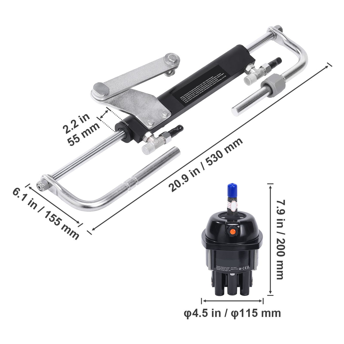 Hydraulic Outboard Steering Kit, 90HP, Marine Boat Hydraulic Steering System, with Helm Pump Two-Way Lock Cylinder and 24 Feet Hydraulic Steering Hose, for Single Station Single-Engine Boats