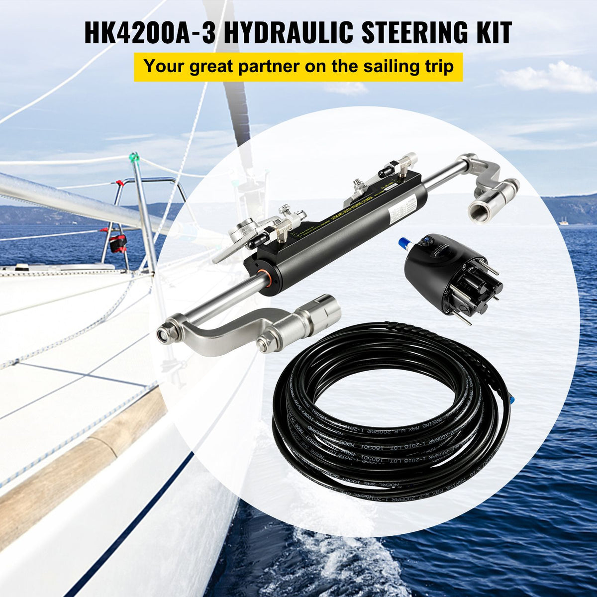 Hydraulic Steering Kit 300HP Hydraulic Steering Compact Cylinder Hydraulic Outboard Steering Kit with Helm Pump for Boat Marine Steering System