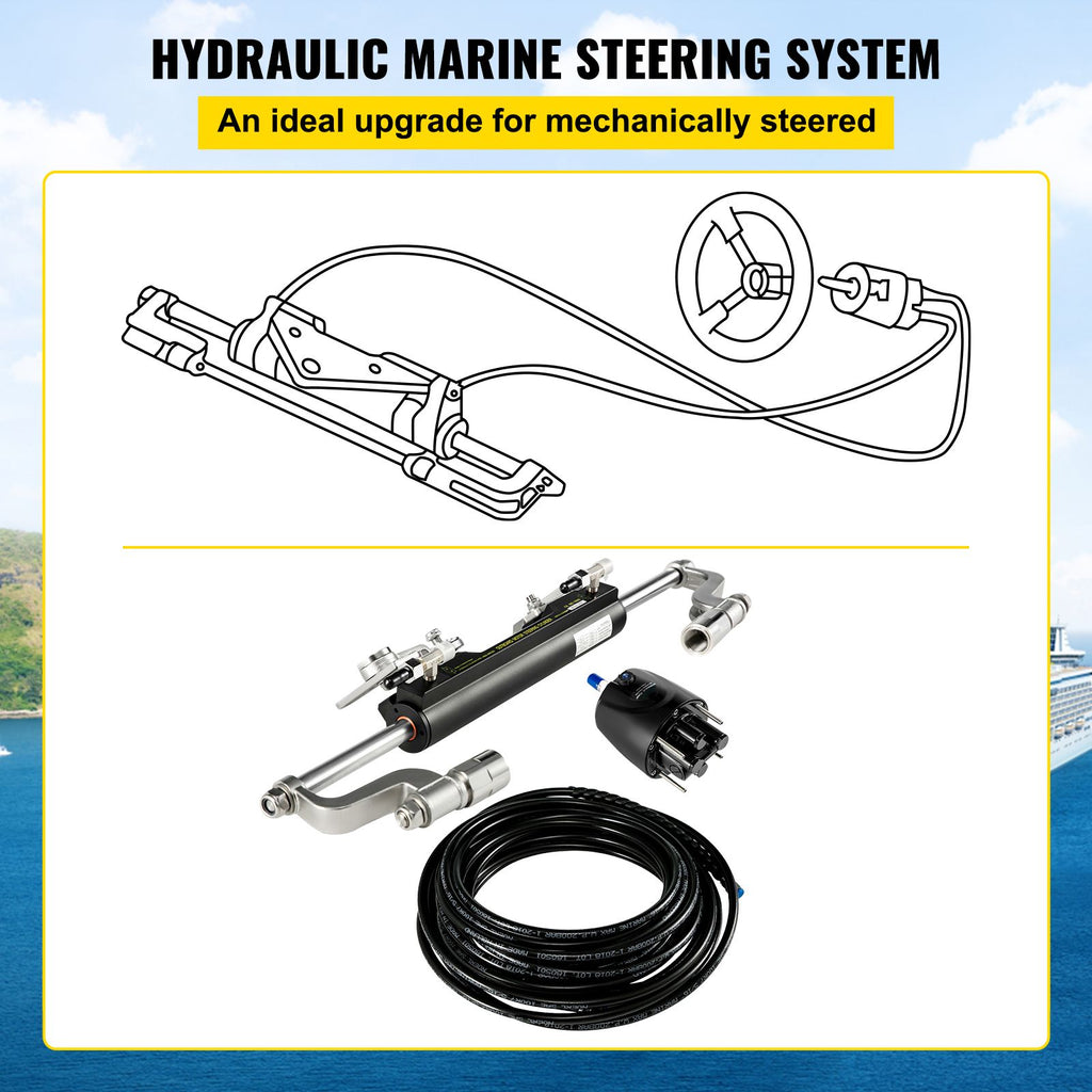 Hydraulic Steering Kit 300HP Hydraulic Steering Compact Cylinder Hydraulic Outboard Steering Kit with Helm Pump for Boat Marine Steering System