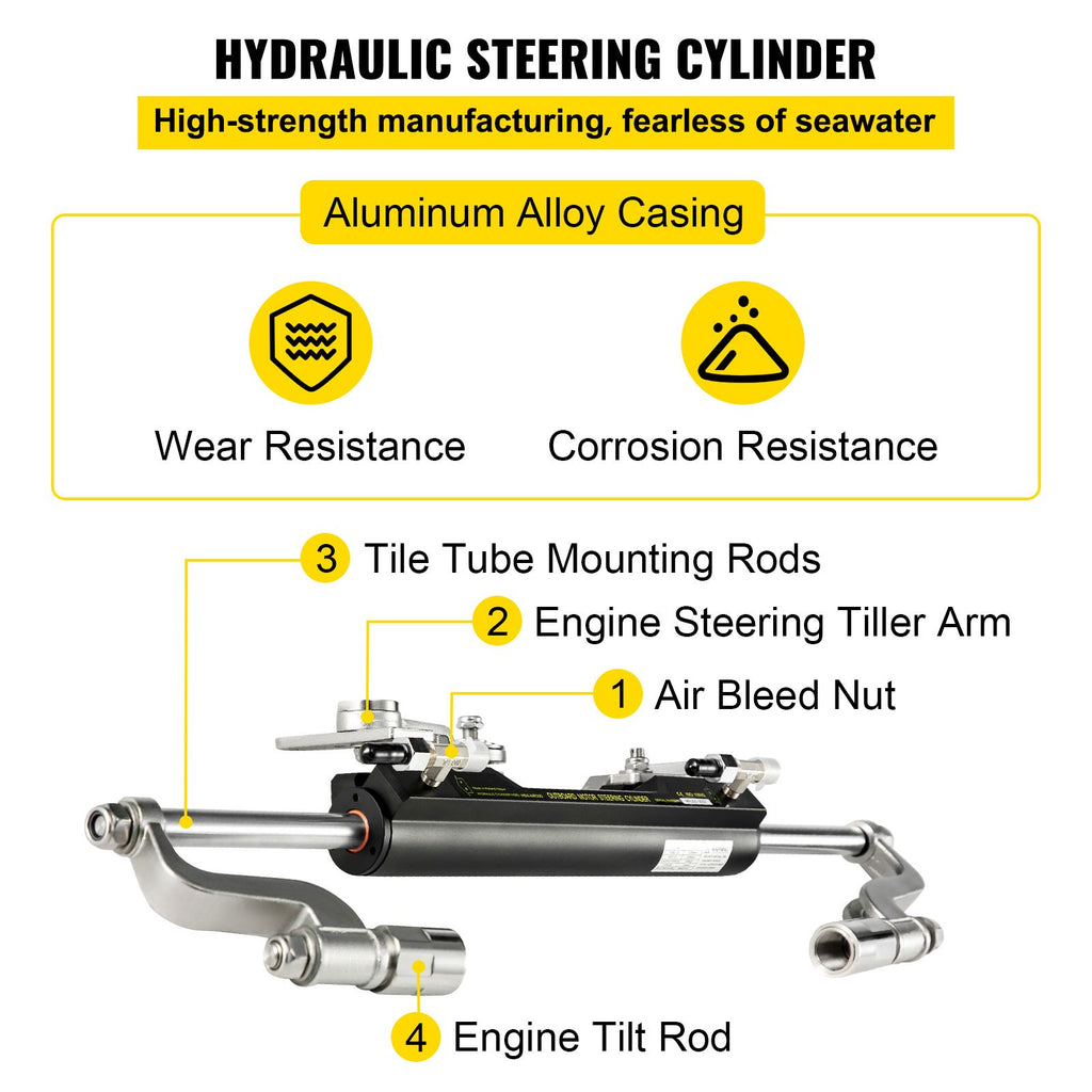 Hydraulic Steering Kit 300HP Hydraulic Steering Compact Cylinder Hydraulic Outboard Steering Kit with Helm Pump for Boat Marine Steering System