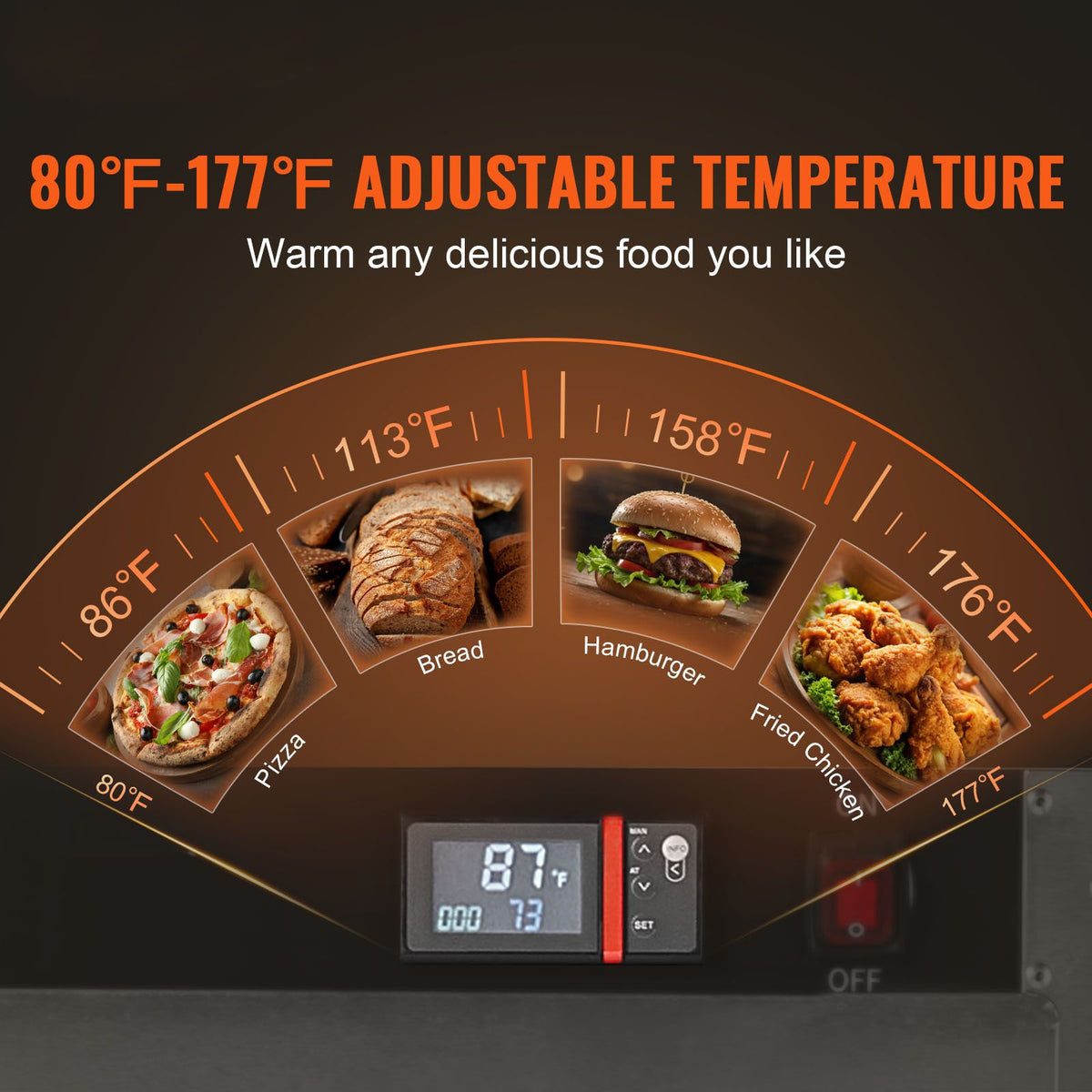Hot Box Food Warmer, 5-Tier Concession Warmer with Water Tray, 5 Pans, Single-door and Adjustable Shelves, Stainless Steel Food Warmer Cabinet, Ideal for Storing Pizza, Chicken, Restaurant