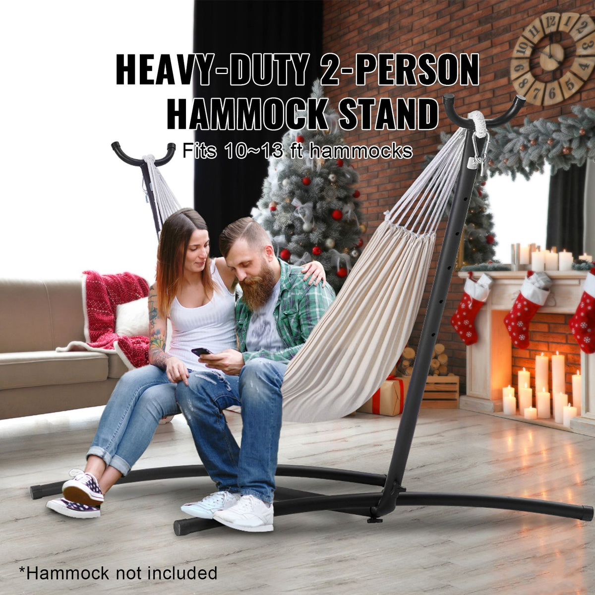 Portable Hammock Stand, 450lbs Capacity Steel Hammock Stand for 2 Person, Heavy Duty Adjustable Hooks Hammock Frame Fits 10-13 ft Hammocks, Space Saving with Carrying Bag for Outdoor or Indoor