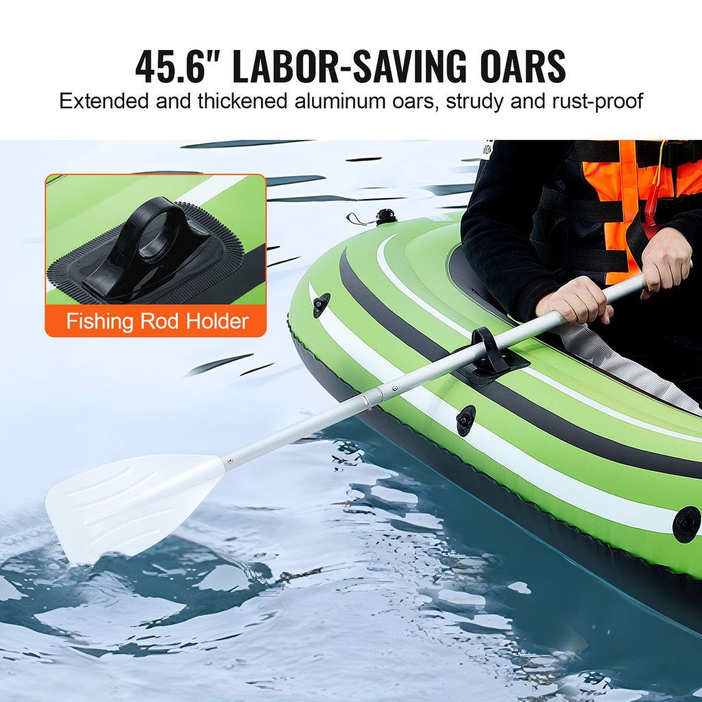 Inflatable Boat, 2-Person Inflatable Fishing Boat, Strong PVC Portable Boat Raft Kayak, Includes 1158 mm Aluminum Oars, High-Output Pump and Fishing Rod Holders, 227 kg Capacity for Adults, Kids