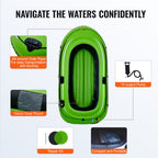 Inflatable Boat, 2-Person Inflatable Fishing Boat, Strong PVC Portable Boat Raft Kayak, Includes 1158 mm Aluminum Oars, High-Output Pump and Fishing Rod Holders, 227 kg Capacity for Adults, Kids