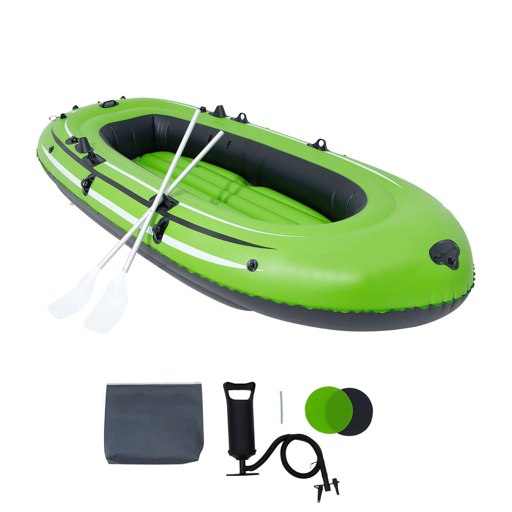 Inflatable Boat, 4-Person Inflatable Fishing Boat, Strong PVC Portable Boat Raft Kayak, 1158mm Aluminum Oars, High-Output Pump, Fishing Rod Holders, and 2 Seats, 1100 lb Capacity for Adults Kids