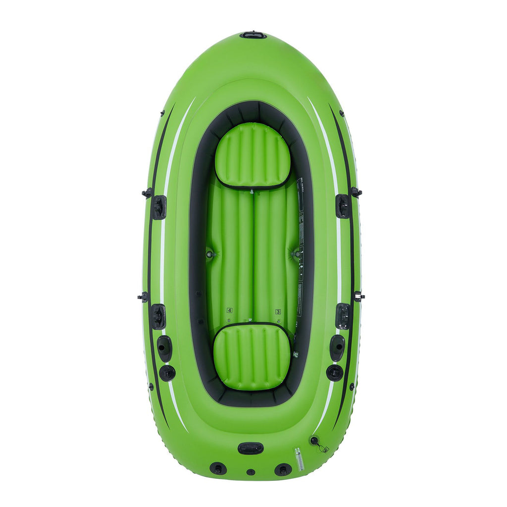 Inflatable Boat, 4-Person Inflatable Fishing Boat, Strong PVC Portable Boat Raft Kayak, 1158mm Aluminum Oars, High-Output Pump, Fishing Rod Holders, and 2 Seats, 1100 lb Capacity for Adults Kids