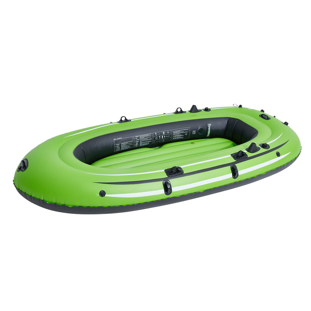 Inflatable Boat, 4-Person Inflatable Fishing Boat, Strong PVC Portable Boat Raft Kayak, 1158mm Aluminum Oars, High-Output Pump, Fishing Rod Holders, and 2 Seats, 1100 lb Capacity for Adults Kids