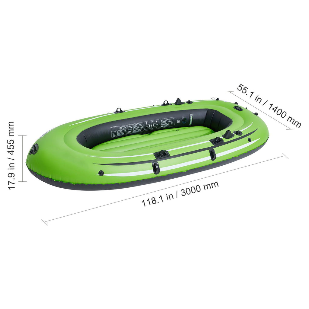 Inflatable Boat, 5-Person Inflatable Fishing Boat, PVC Portable Boat Raft Kayak, 1158 mm Aluminum Oars, High-Output Pump, Fishing Rod Holders, and 2 Seats, 1100 lb Capacity for Adults, Kids