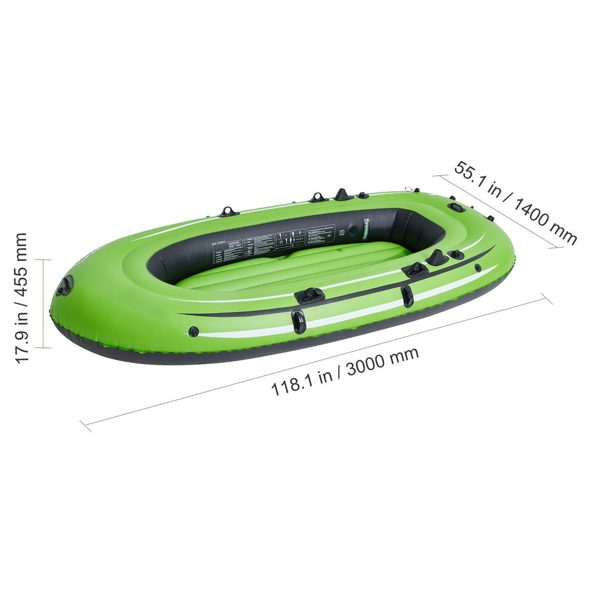 Inflatable Boat, 5-Person Inflatable Fishing Boat, PVC Portable Boat Raft Kayak, 1158 mm Aluminum Oars, High-Output Pump, Fishing Rod Holders, and 2 Seats, 1100 lb Capacity for Adults, Kids