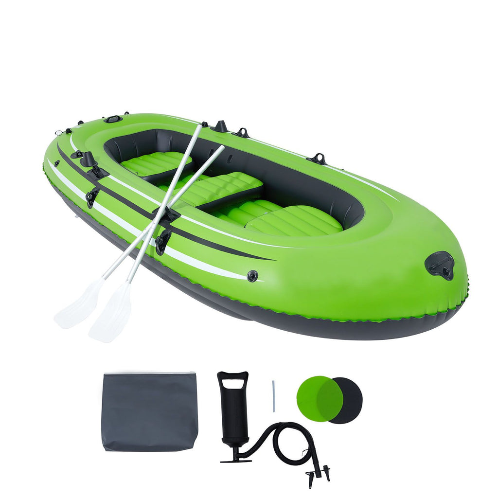 Inflatable Boat, 5-Person Inflatable Fishing Boat, PVC Portable Boat Raft Kayak, 1158 mm Aluminum Oars, High-Output Pump, Fishing Rod Holders, and 2 Seats, 1100 lb Capacity for Adults, Kids