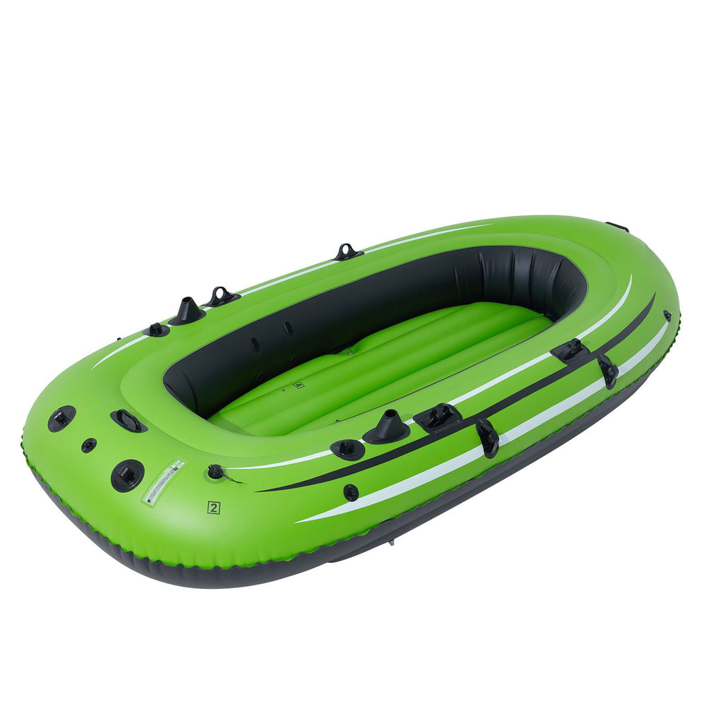 Inflatable Boat, 5-Person Inflatable Fishing Boat, PVC Portable Boat Raft Kayak, 1158 mm Aluminum Oars, High-Output Pump, Fishing Rod Holders, and 2 Seats, 1100 lb Capacity for Adults, Kids