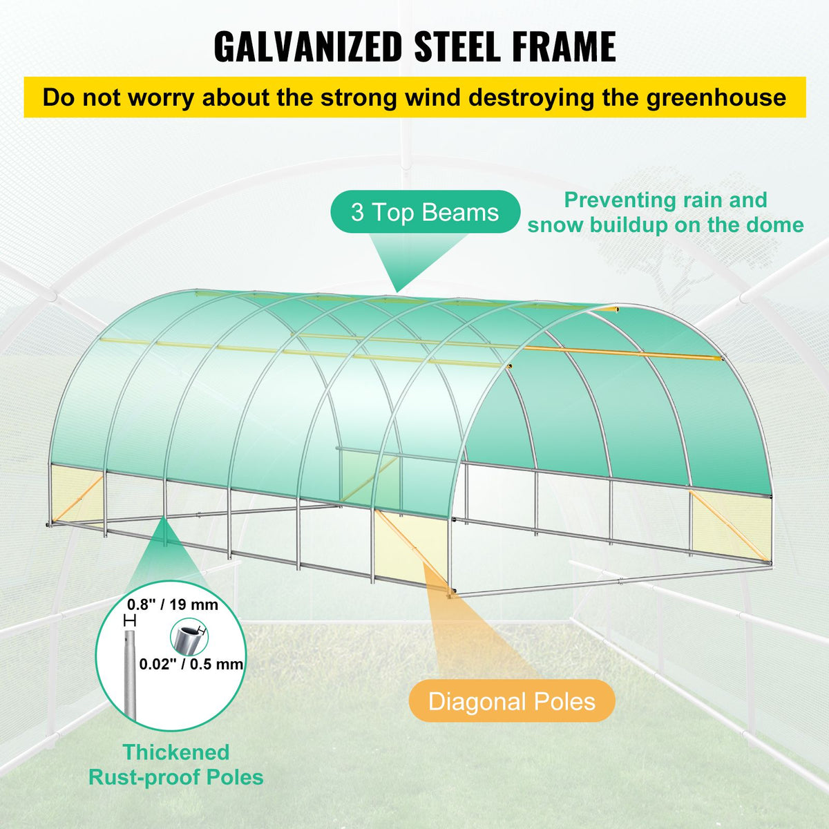 Walk-in Tunnel Greenhouse Galvanized Frame Waterproof Cover 20x10x7 ft