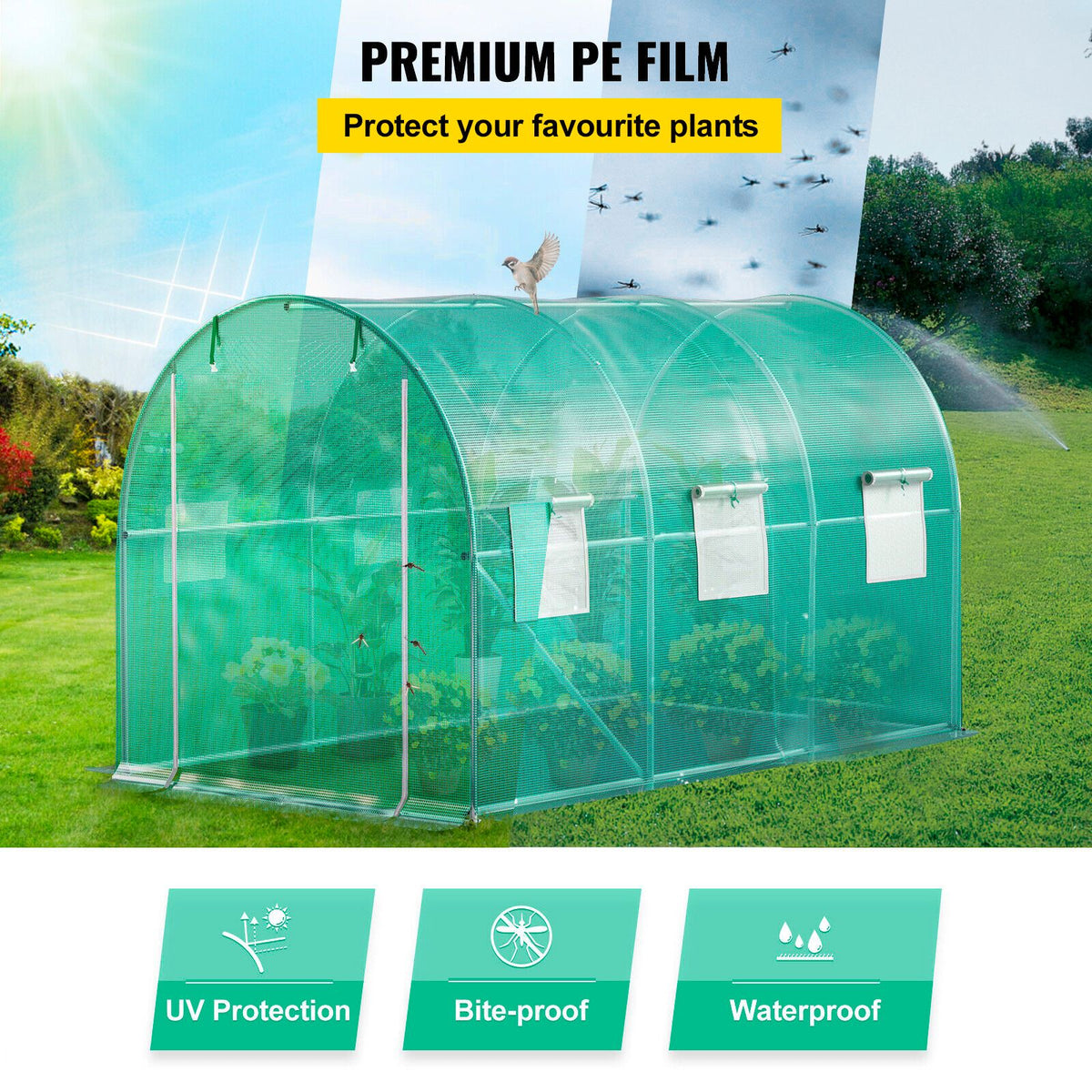 Walk-in Tunnel Greenhouse Galvanized Frame & Waterproof Cover 12x7x7 ft