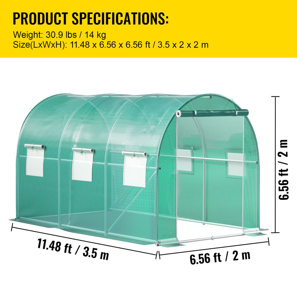 Walk-in Tunnel Greenhouse Galvanized Frame & Waterproof Cover 12x7x7 ft