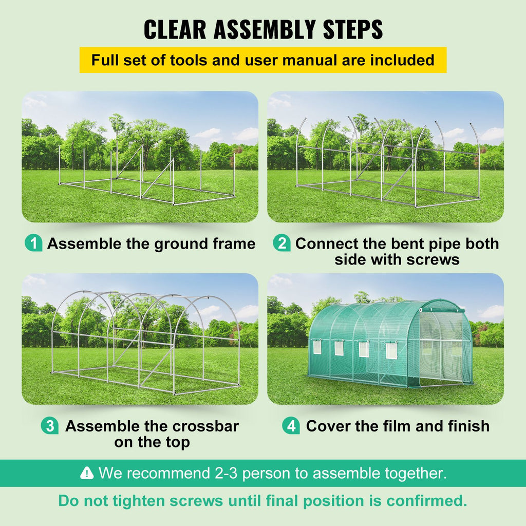 Walk-in Tunnel Greenhouse Galvanized Frame & Waterproof Cover 15x7x7 ft