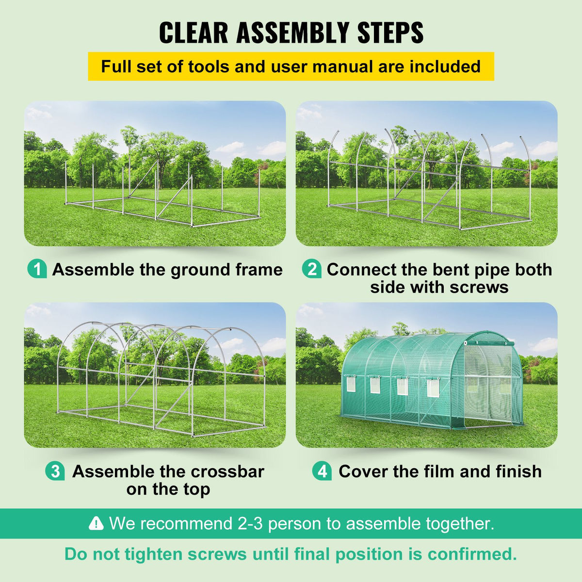 Walk-in Tunnel Greenhouse Galvanized Frame & Waterproof Cover 15x7x7 ft