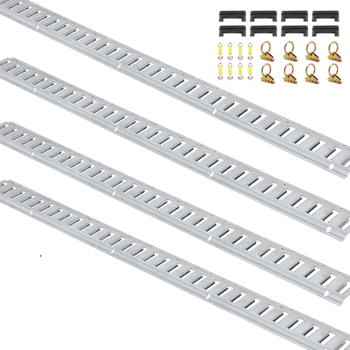 E Track Tie-Down Rail Kit, 24PCS 1524 mm E-Tracks Set Includes 8 Steel Rails & 8 O-Rings & 8 Tie-Offs with D-Ring, Versatile Trailer Securing Accessories for Cargo Motorcycles Bikes, 816 kg Load