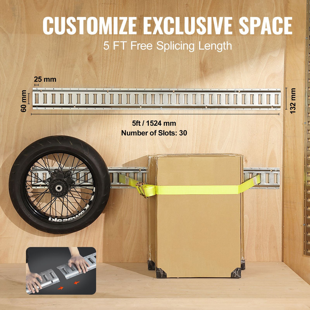 E Track Tie-Down Rail Kit, 24PCS 1524 mm E-Tracks Set Includes 8 Steel Rails & 8 O-Rings & 8 Tie-Offs with D-Ring, Versatile Trailer Securing Accessories for Cargo Motorcycles Bikes, 816 kg Load