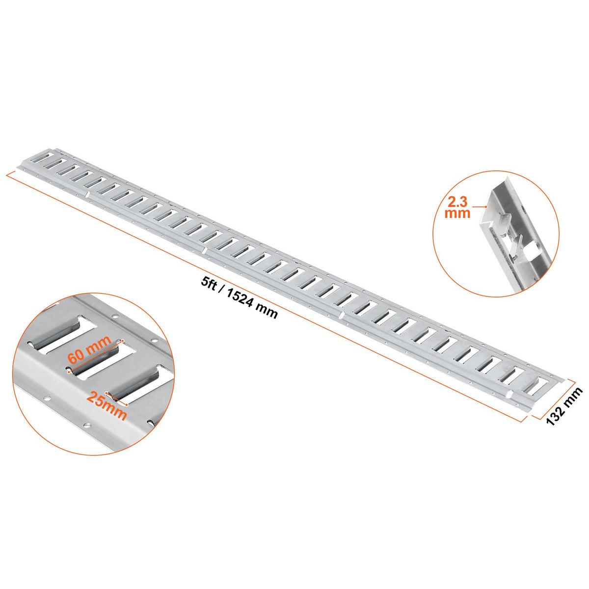 E Track Tie-Down Rail Kit, 24PCS 1524 mm E-Tracks Set Includes 8 Steel Rails & 8 O-Rings & 8 Tie-Offs with D-Ring, Versatile Trailer Securing Accessories for Cargo Motorcycles Bikes, 816 kg Load