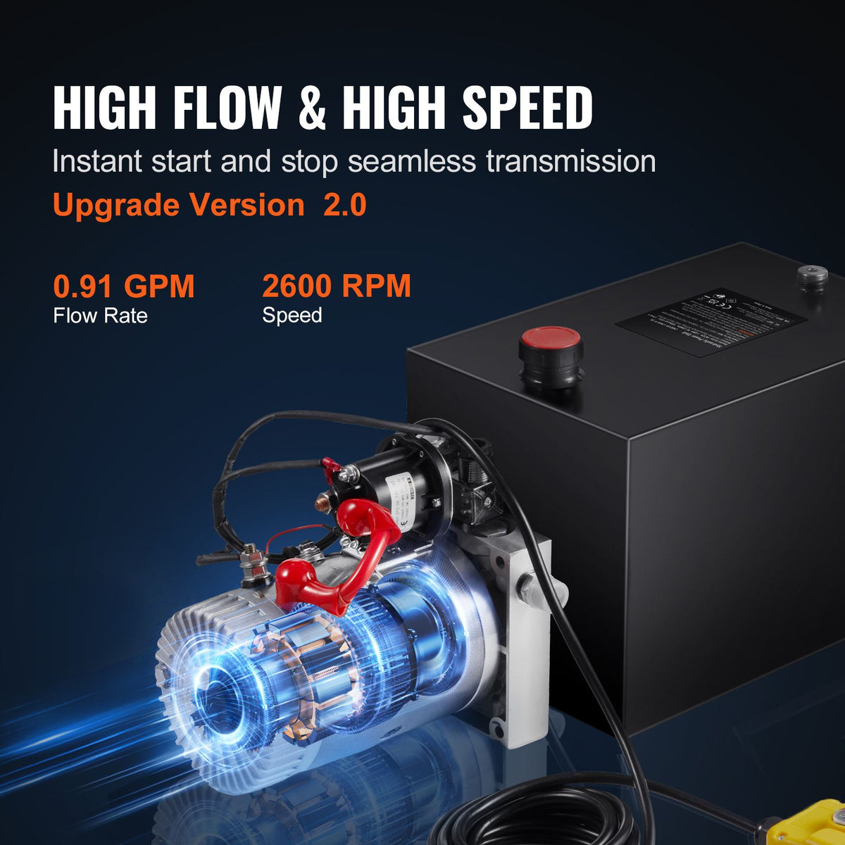 Hydraulic Pump, 20 Quart Hydraulic Power Unit, Single Acting Dump Trailer Pump, 0.91 GPM Flow Rate, 3200 PSI Max Relief Pressure, DC 12V Hydraulic Pump for Dump Trailer Car Lifting