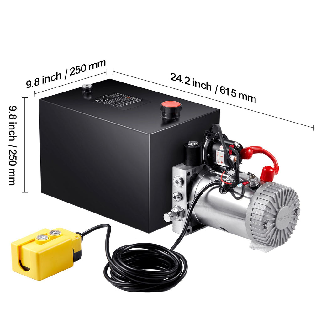 Hydraulic Pump, 20 Quart Hydraulic Power Unit, Single Acting Dump Trailer Pump, 0.91 GPM Flow Rate, 3200 PSI Max Relief Pressure, DC 12V Hydraulic Pump for Dump Trailer Car Lifting