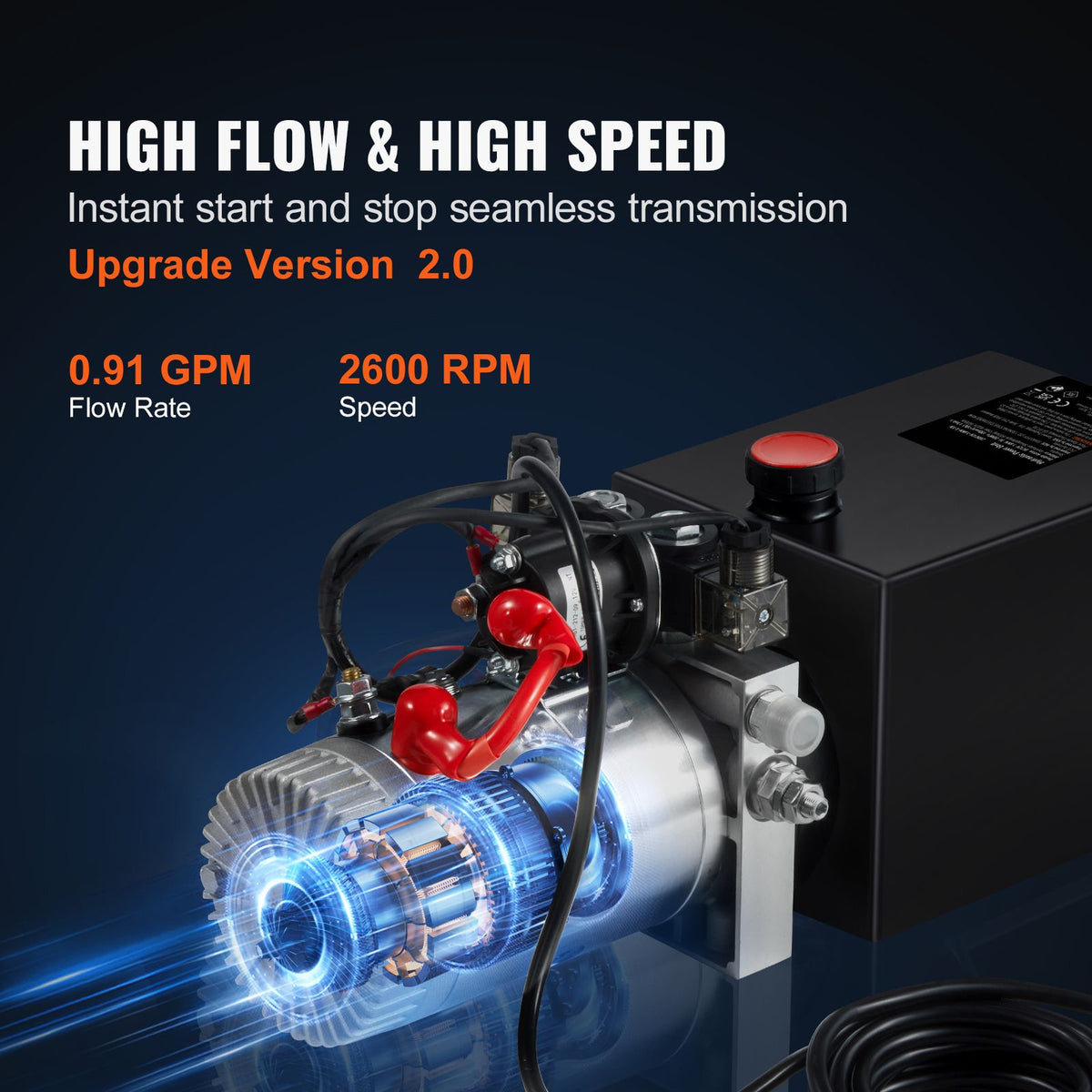 Hydraulic Pump, 6 Quart Hydraulic Power Unit, Double Acting Dump Trailer Pump, 0.91 GPM Flow Rate, 3200 PSI Max Relief Pressure, DC 12V Hydraulic Pump for Dump Trailer Car Lifting