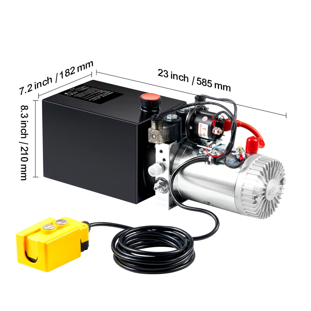Hydraulic Pump, 10 Quart Hydraulic Power Unit, Double Acting Dump Trailer Pump, 0.91 GPM Flow Rate, 3200 PSI Max Relief Pressure, DC 12V Hydraulic Pump for Dump Trailer Car Lifting