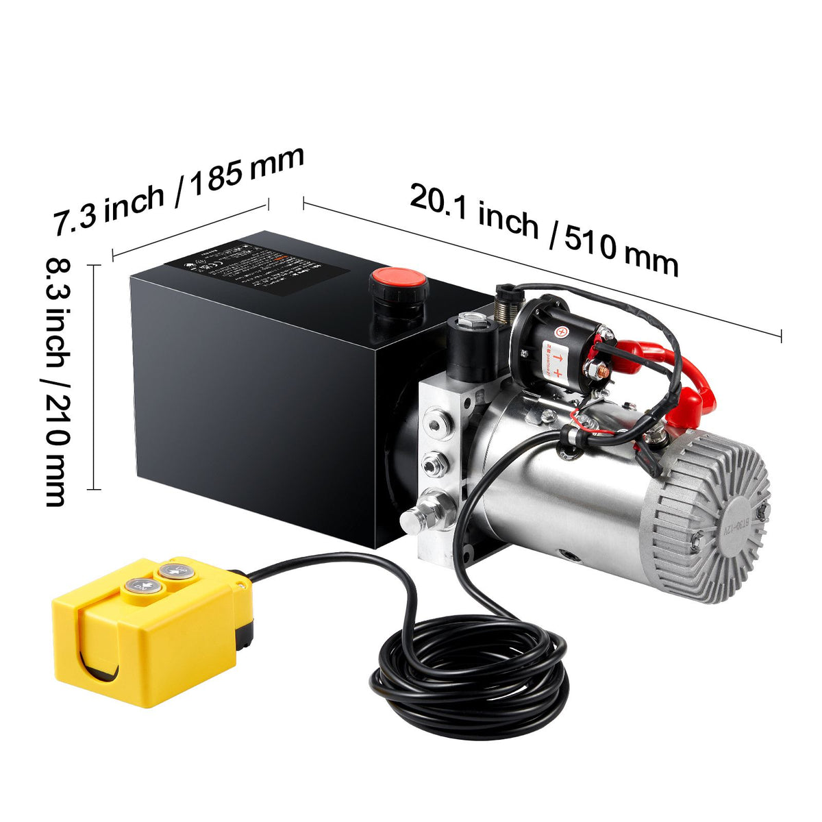 Hydraulic Pump, 8 Quart Hydraulic Power Unit, Single Acting Dump Trailer Pump, 0.91 GPM Flow Rate, 3200 PSI Max Relief Pressure, DC 12V Hydraulic Pump for Dump Trailer Car Lifting