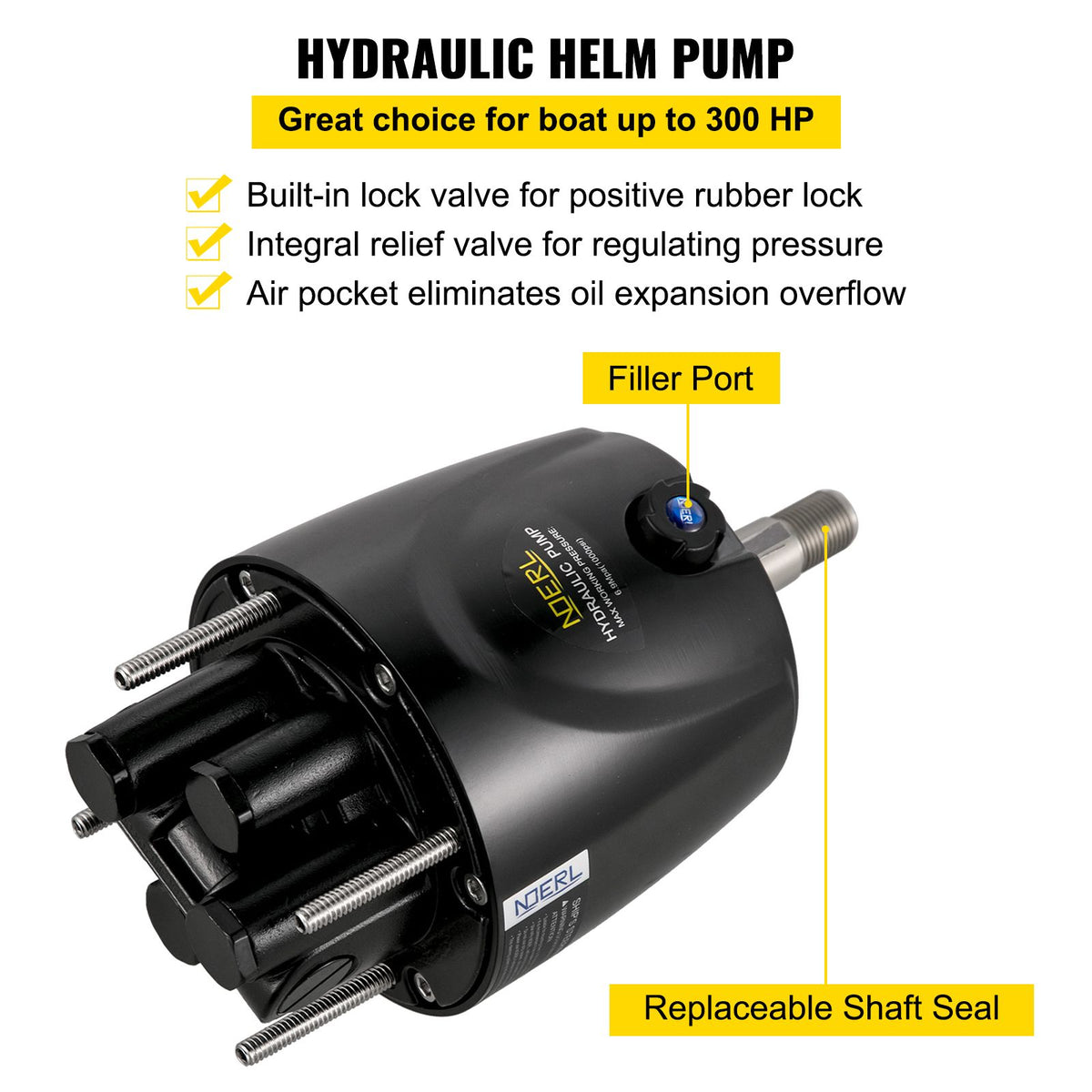 Hydraulic Boat Steering Kit, 300HP Hydraulic Steering Helm Pump, Aluminum Alloy Steering Cylinder, 13.5\" Steering Wheel with 10\" Hydraulic Steering Hose for Boat Steering System